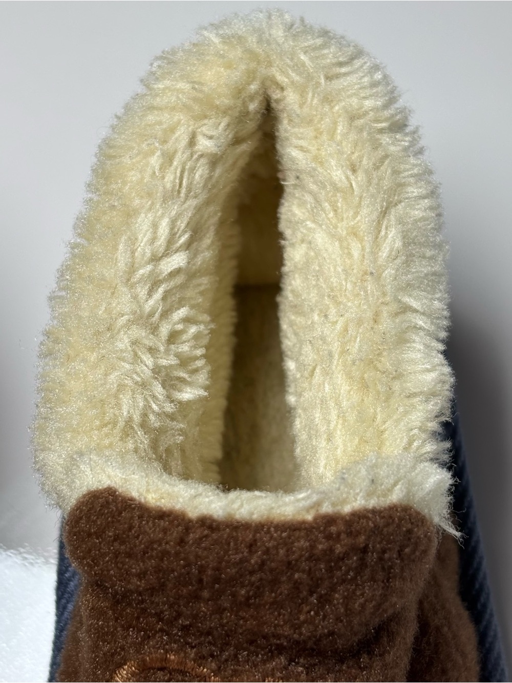 Puppy Dog Faux Fur Slippers Brown Vintage Retro Style Size 4-5 Navy Blue - Picture 5 of 9